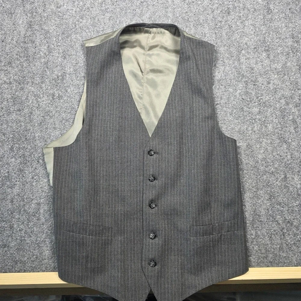 Vtg Cricketeer 3 Piece Suit Mens 42L Grey Wool Pinstripe Union Made USA Mobster